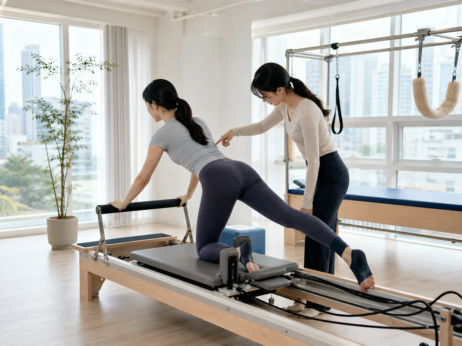 밝은 스튜디오에서 1:1 필라테스 수업을 준비하는 FORM PILATES CONCEPT STUDY